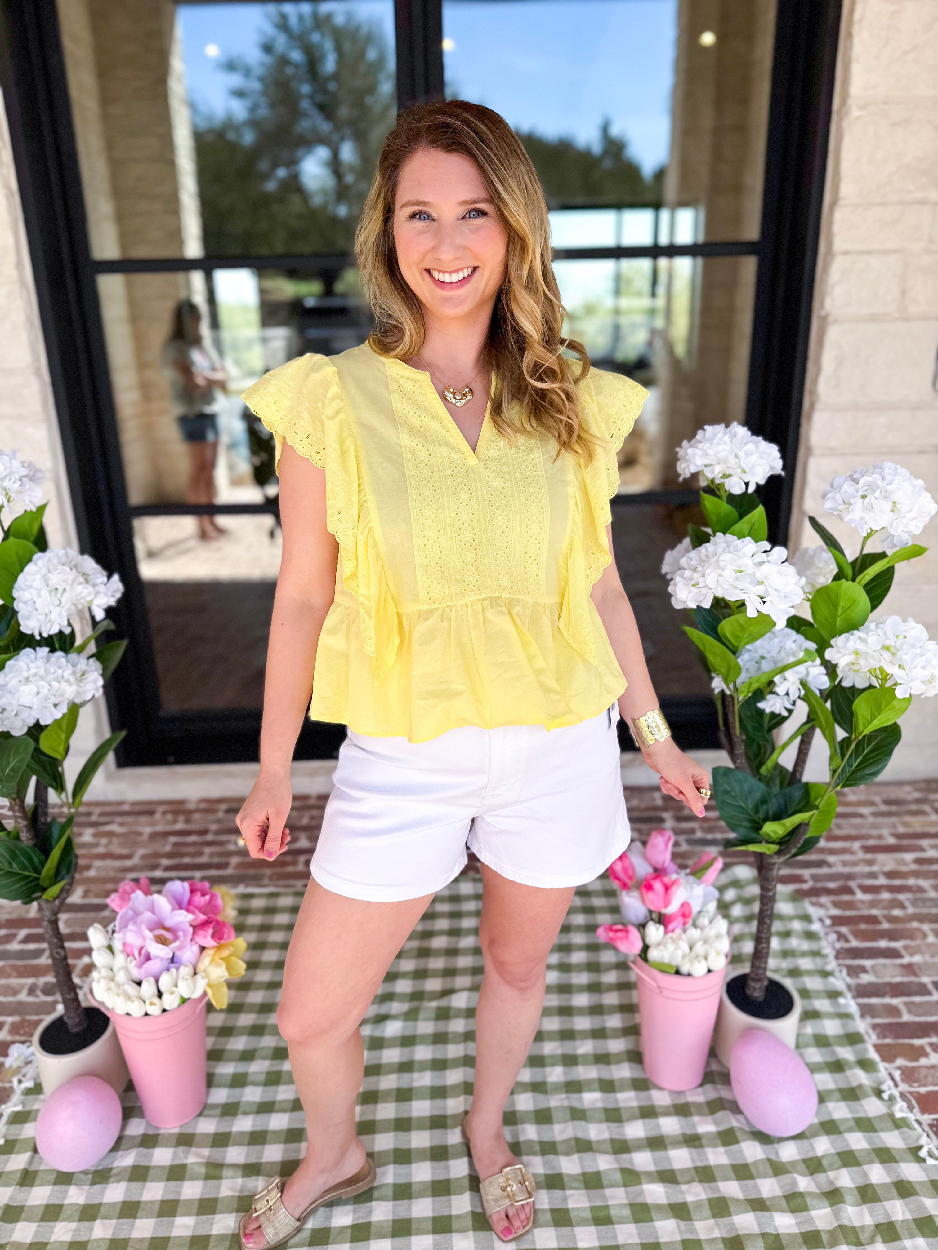 Lemon Drop Blouse-200 Fashion Blouses-IN FEBRUARY-July & June Women's Fashion Boutique Located in San Antonio, Texas