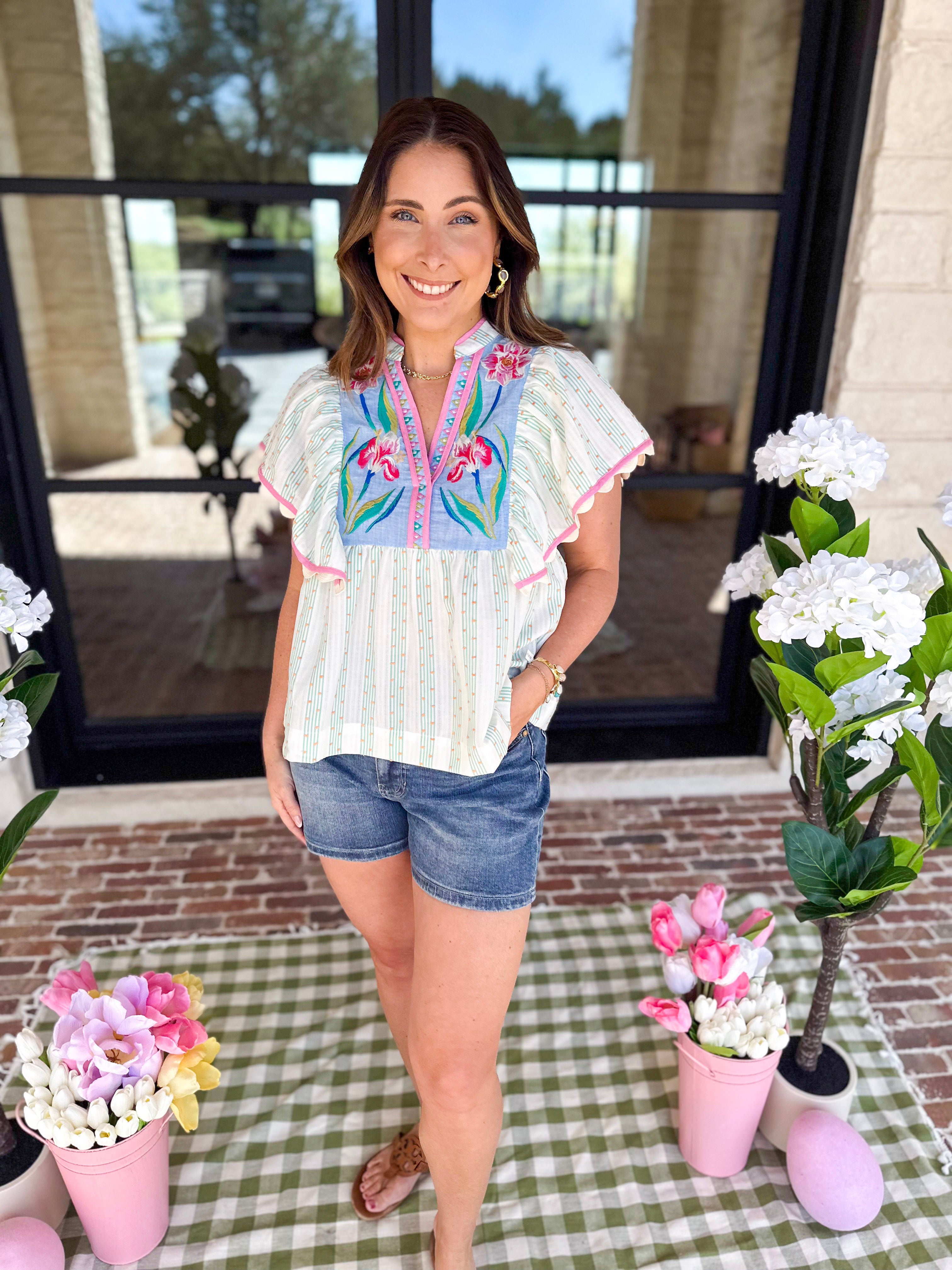 THML - Bright Floral Embroidered Blouse-200 Fashion Blouses-THML-July & June Women's Fashion Boutique Located in San Antonio, Texas