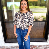 THML - Leopard Print Bubble Top-200 Fashion Blouses-THML-July & June Women's Fashion Boutique Located in San Antonio, Texas