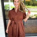Espresso Lace Trim Mini Dress-510 Mini-ENTRO-July & June Women's Fashion Boutique Located in San Antonio, Texas