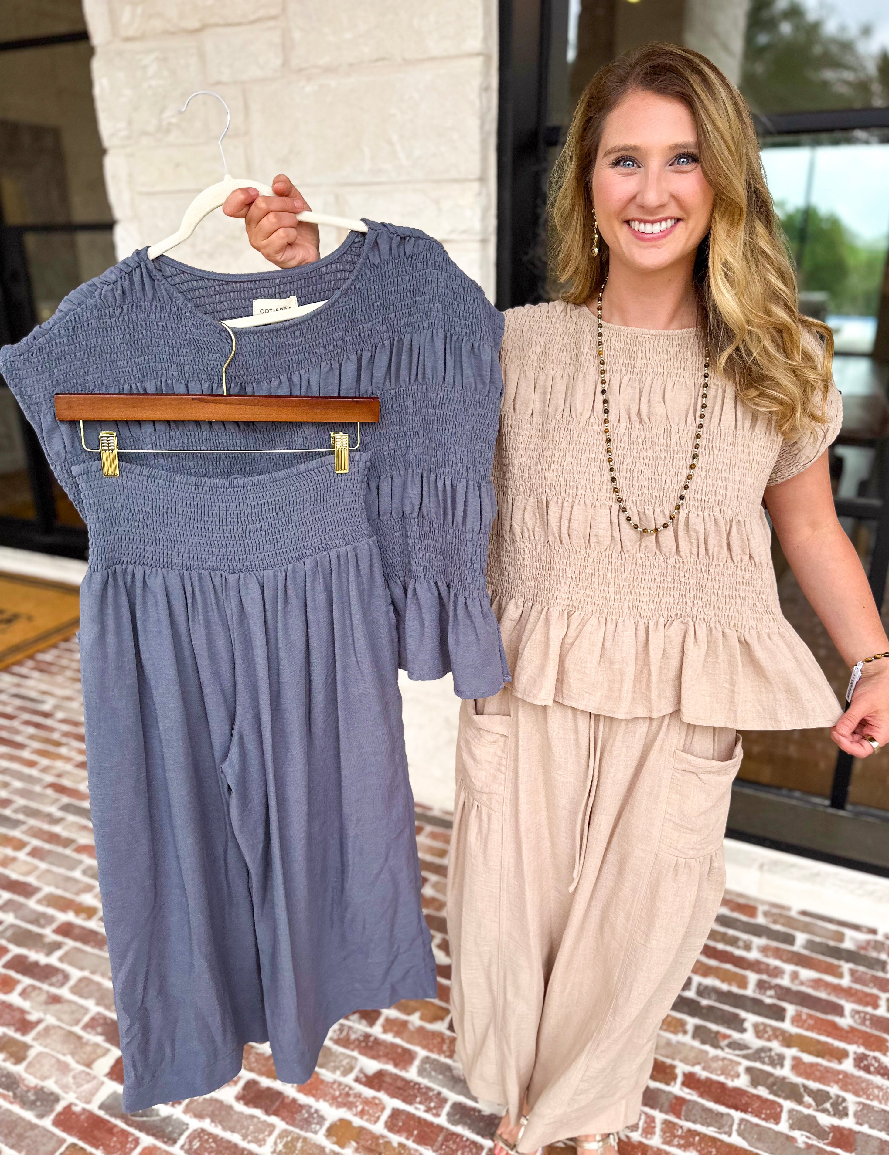 Easy Breezy Pant & Blouse Set - Taupe-500 Midi-RAE MODE-July & June Women's Fashion Boutique Located in San Antonio, Texas