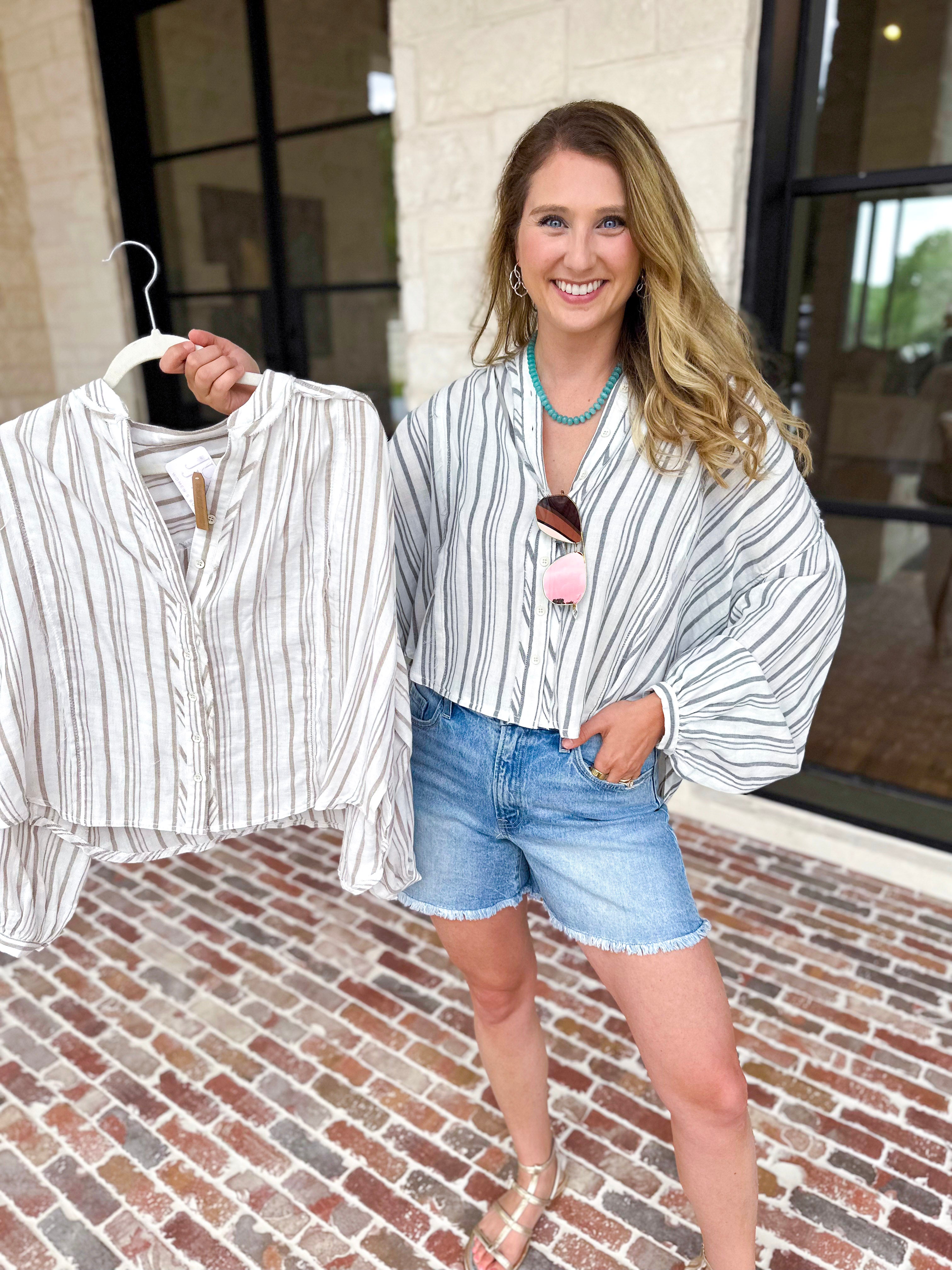 The Tulum Button Down Blouse - Dark Grey-200 Fashion Blouses-RAE MODE-July & June Women's Fashion Boutique Located in San Antonio, Texas