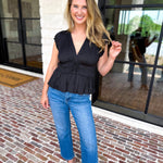 Current Air - Black Satin Date Night Blouse-200 Fashion Blouses-CURRENT AIR CLOTHING-July & June Women's Fashion Boutique Located in San Antonio, Texas