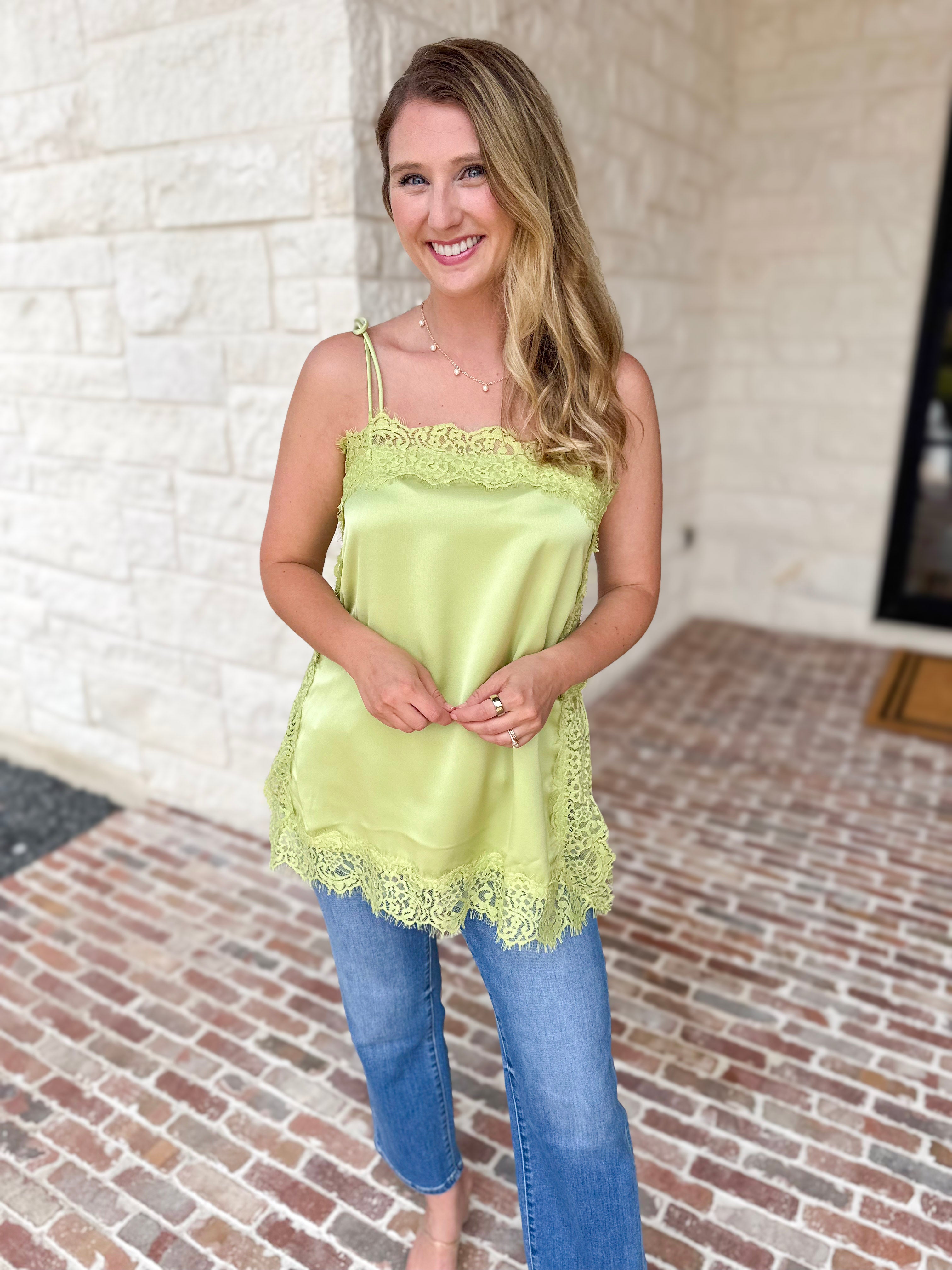 Date Night Lace Cami - Matcha-200 Fashion Blouses-ENTRO-July & June Women's Fashion Boutique Located in San Antonio, Texas