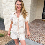 Taupe & Cream Crochet Short Set-510 Mini-STRUT & BOLT-July & June Women's Fashion Boutique Located in San Antonio, Texas