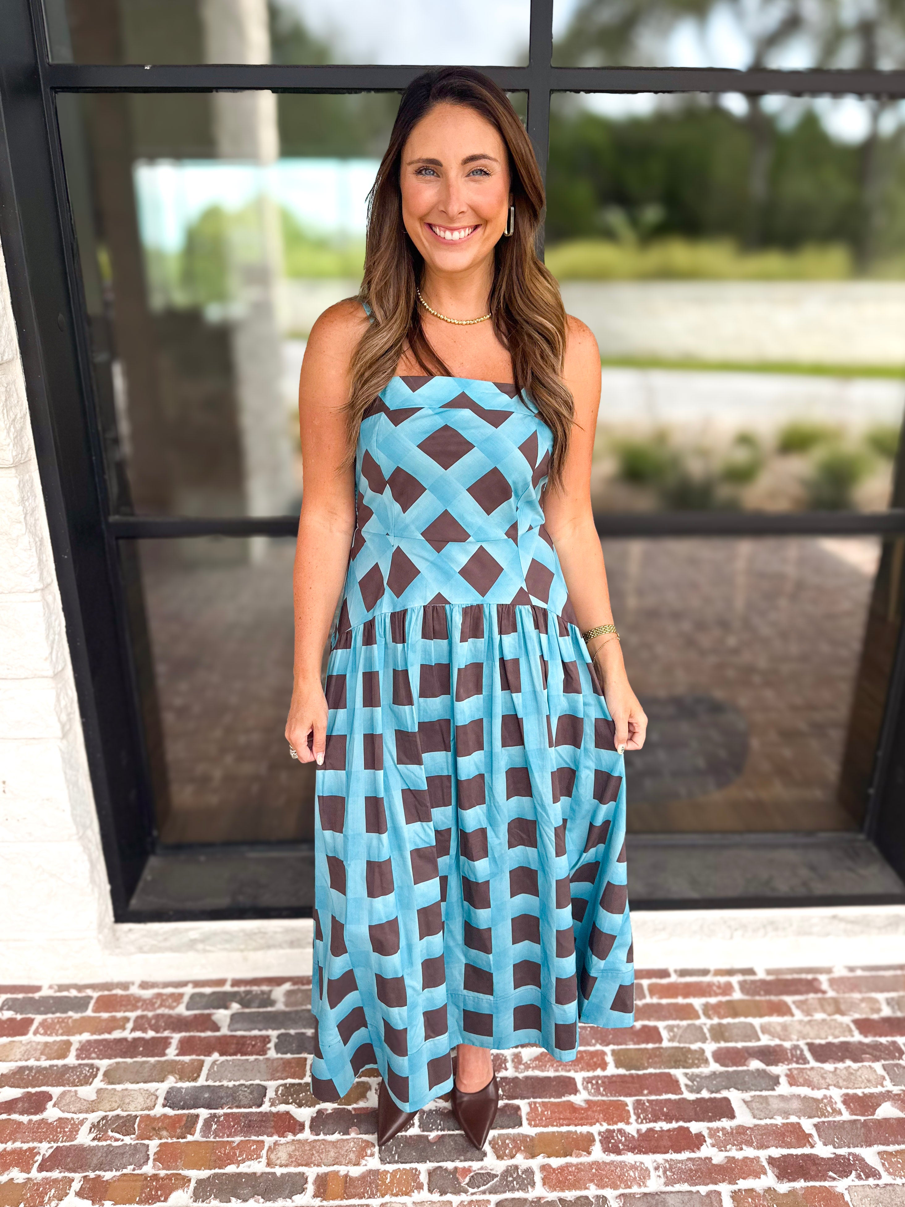 Carried Away Midi Dress - Turquoise-500 Midi-ENTRO-July & June Women's Fashion Boutique Located in San Antonio, Texas
