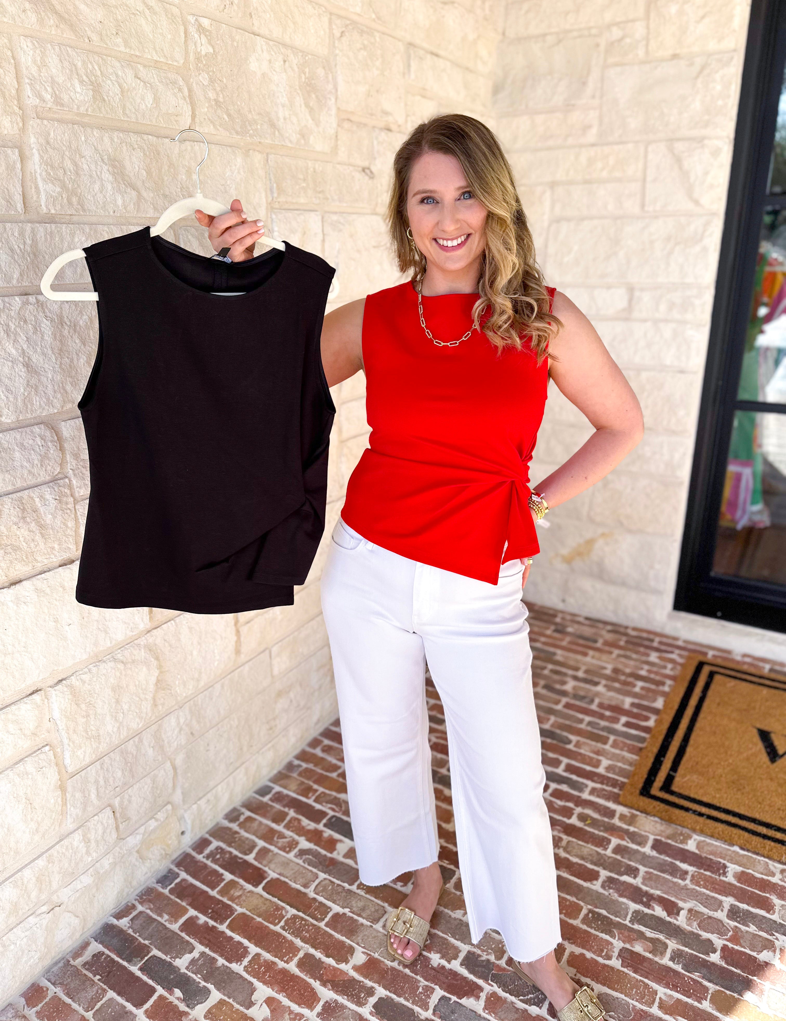 Current Air - Elevated Wrap Tank - Red-200 Fashion Blouses-CURRENT AIR CLOTHING-July & June Women's Fashion Boutique Located in San Antonio, Texas