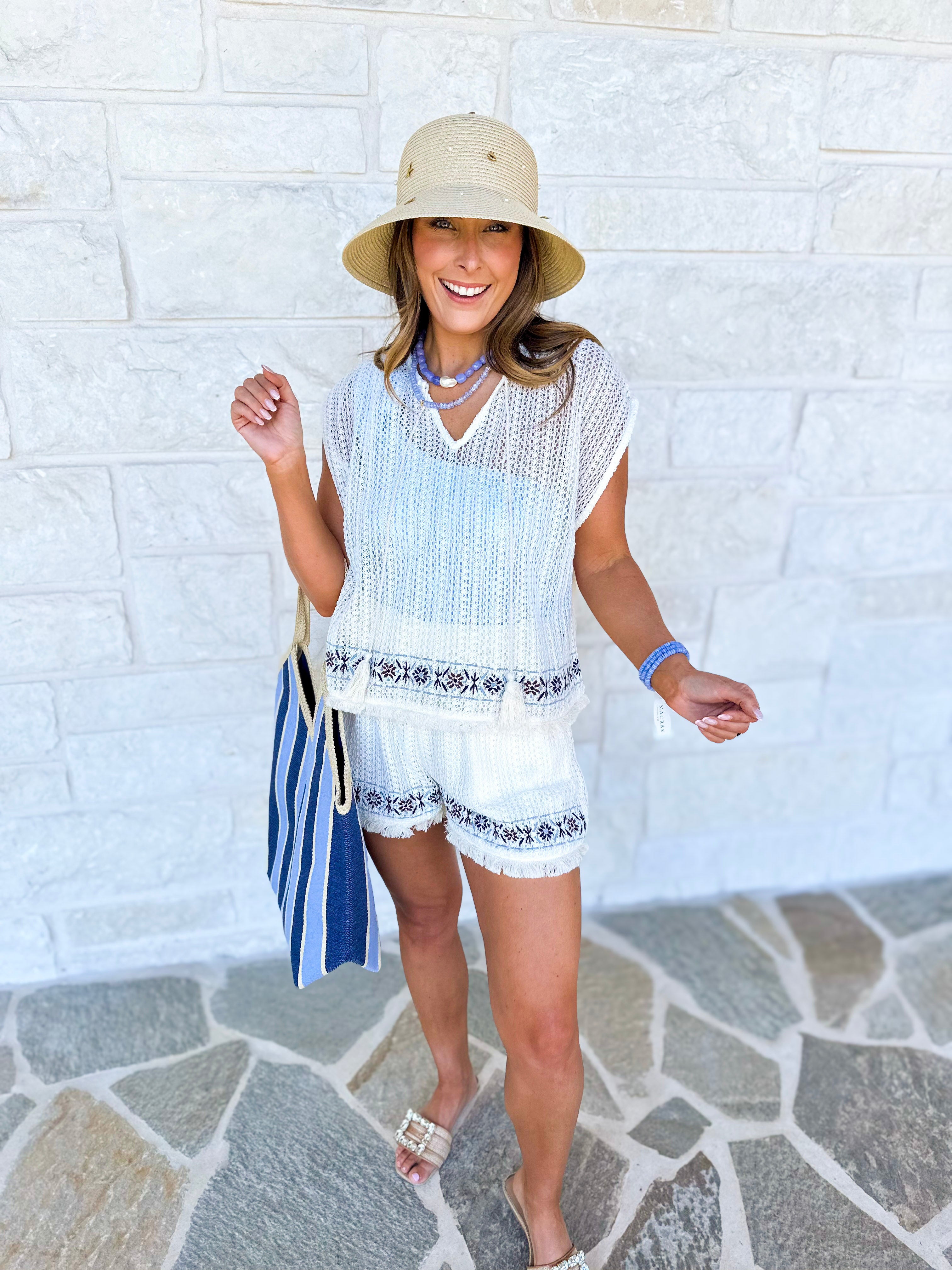Artisan Crochet Cover Up Short Set-300 Athleisure/Lounge-IN FEBRUARY-July & June Women's Fashion Boutique Located in San Antonio, Texas