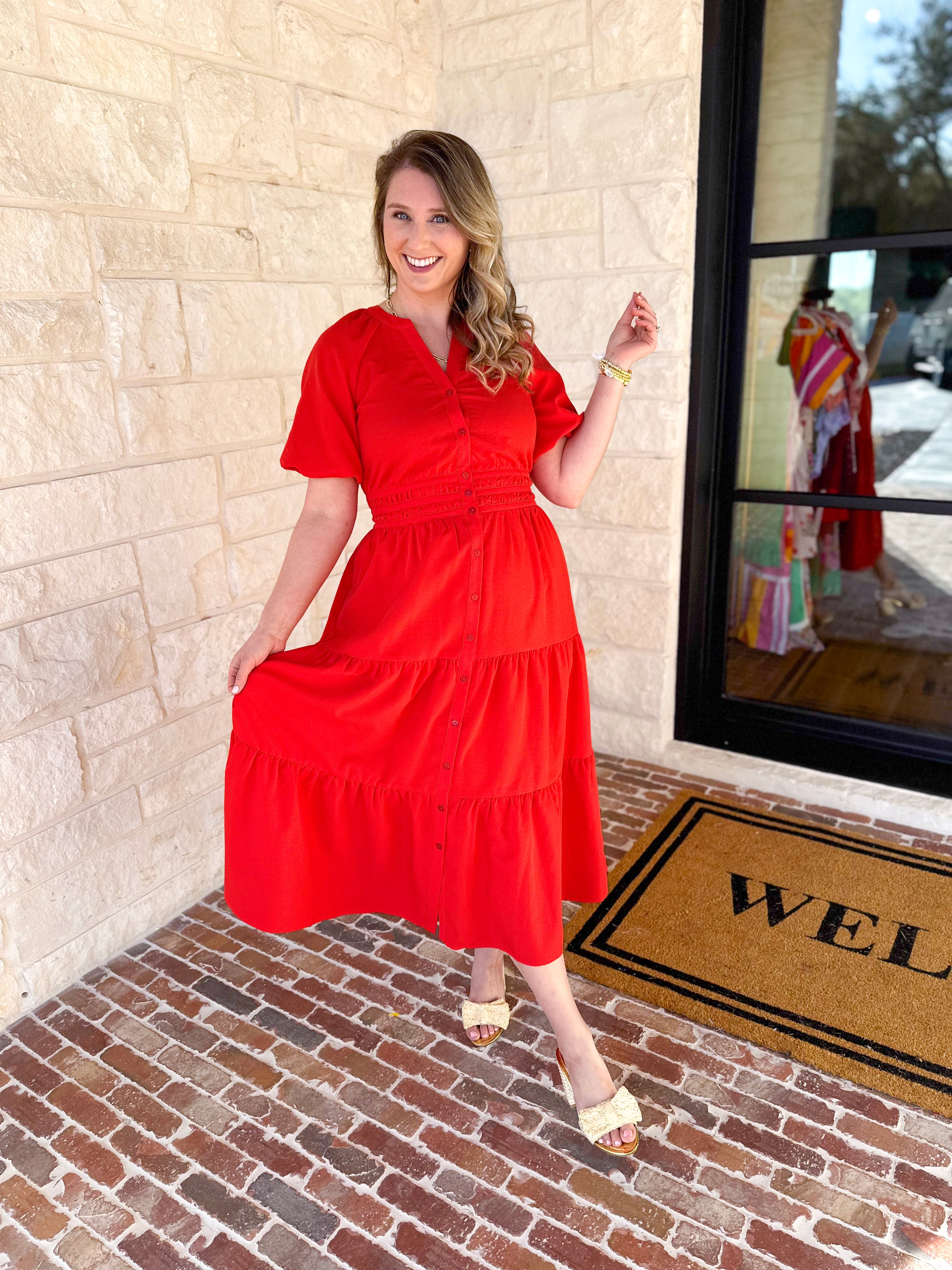 The Carrie Midi Dress - Red-500 Midi-IN FEBRUARY-July & June Women's Fashion Boutique Located in San Antonio, Texas