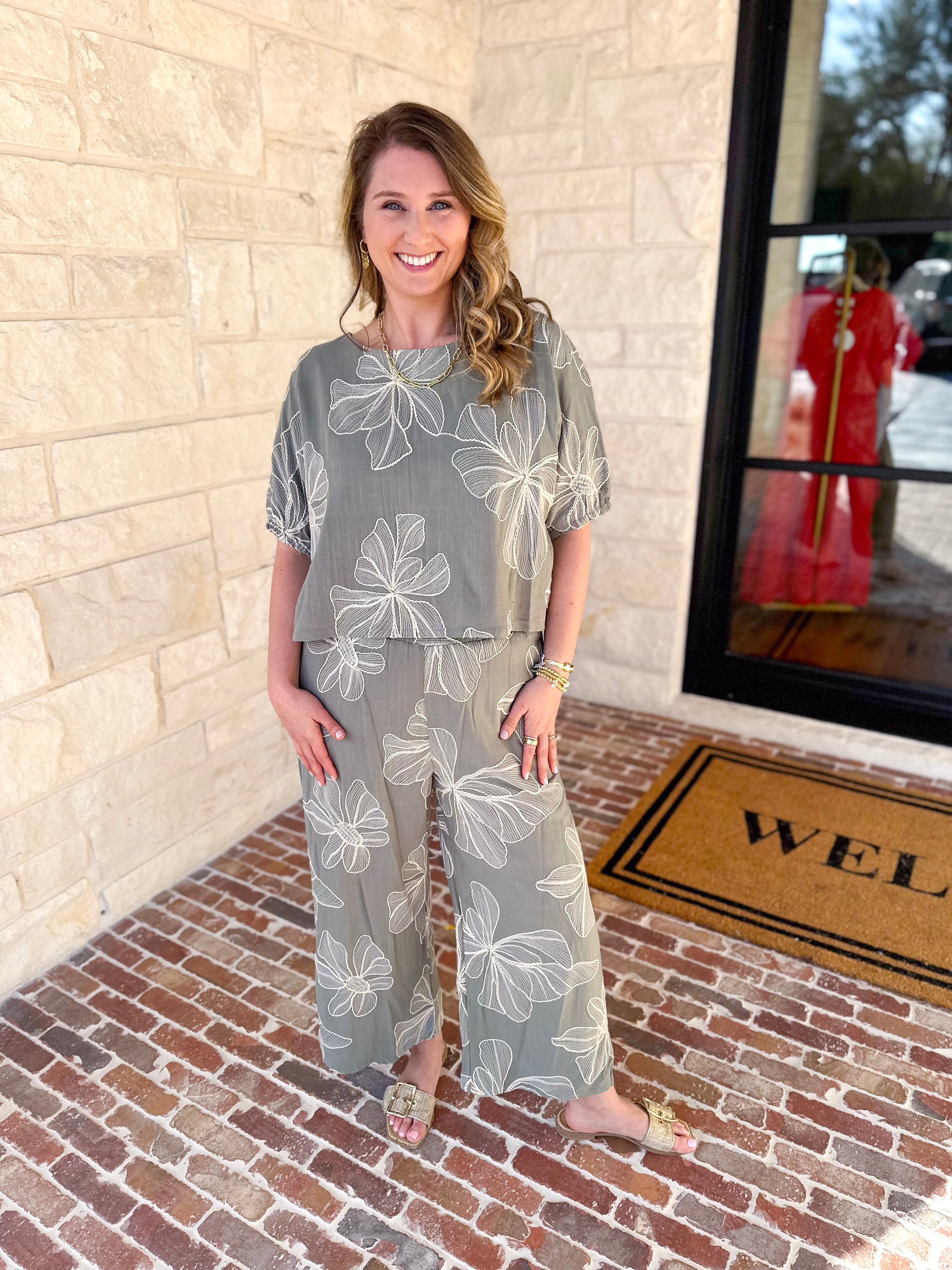 Ivy Green Floral Pant Set-500 Midi-ALLIE ROSE-July & June Women's Fashion Boutique Located in San Antonio, Texas