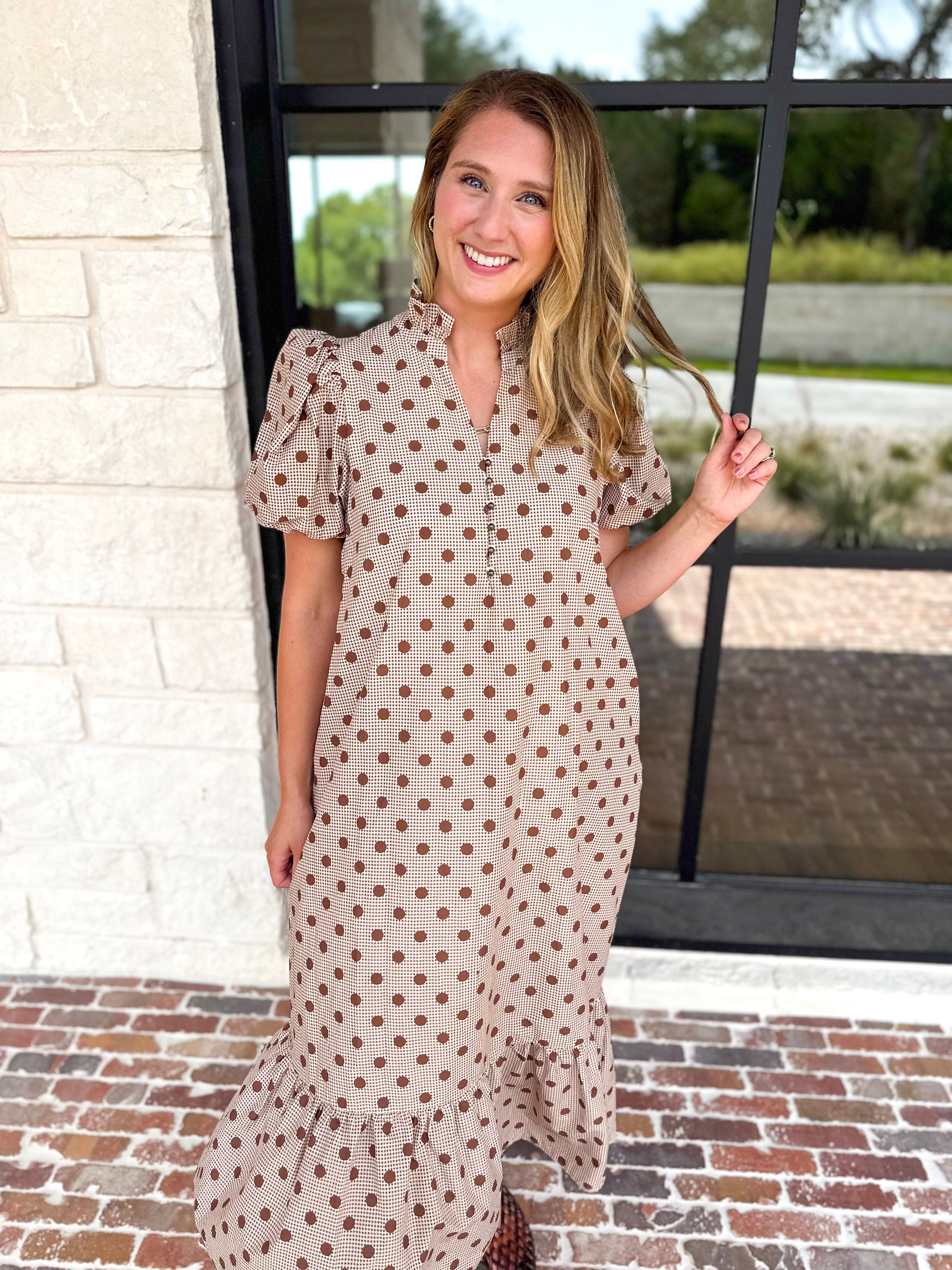 Ready Or Dot Midi Dress-500 Midi-ENTRO-July & June Women's Fashion Boutique Located in San Antonio, Texas