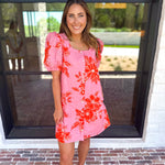 Pink & Orange Floral Mini Dress-510 Mini-ENTRO-July & June Women's Fashion Boutique Located in San Antonio, Texas