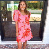 Pink & Orange Floral Mini Dress-510 Mini-ENTRO-July & June Women's Fashion Boutique Located in San Antonio, Texas