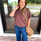 Easy Going Short Sleeve Knit Top - Espresso-230 Sweaters/Cardis-PINCH-July & June Women's Fashion Boutique Located in San Antonio, Texas