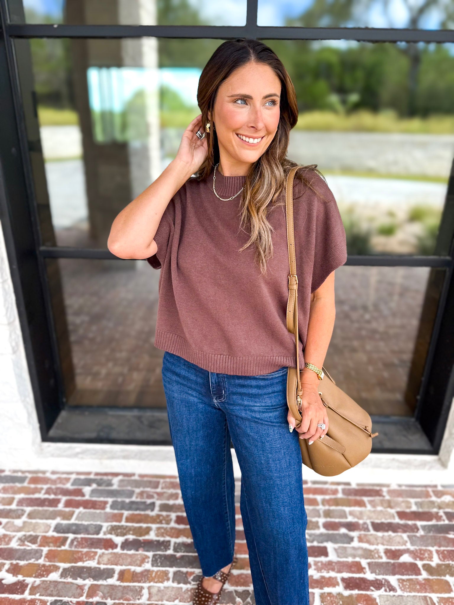 Easy Going Short Sleeve Knit Top - Espresso-230 Sweaters/Cardis-PINCH-July & June Women's Fashion Boutique Located in San Antonio, Texas
