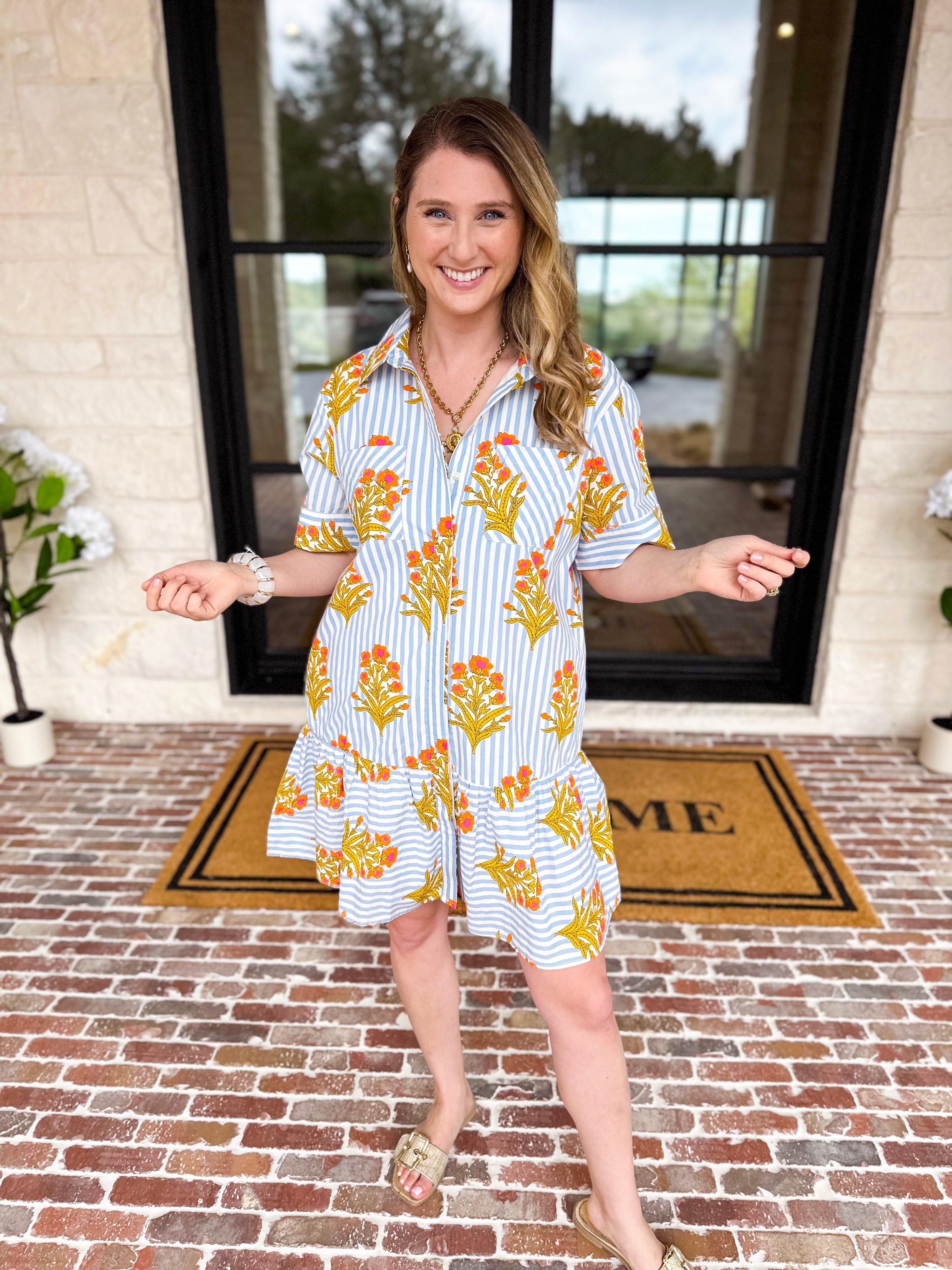 THML - Bold Floral & Stripe Mini Dress-510 Mini-THML-July & June Women's Fashion Boutique Located in San Antonio, Texas