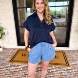 The Soft Collared Top - Navy-210 Casual Blouses-ENTRO-July & June Women's Fashion Boutique Located in San Antonio, Texas