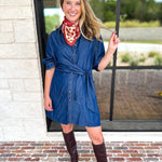 Denim Wrap Mini Dress-510 Mini-ENTRO-July & June Women's Fashion Boutique Located in San Antonio, Texas