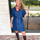 Denim Wrap Mini Dress-510 Mini-ENTRO-July & June Women's Fashion Boutique Located in San Antonio, Texas