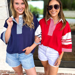 Cool Girl Oversized Polo Top - Navy-210 Casual Blouses-JODIFL-July & June Women's Fashion Boutique Located in San Antonio, Texas