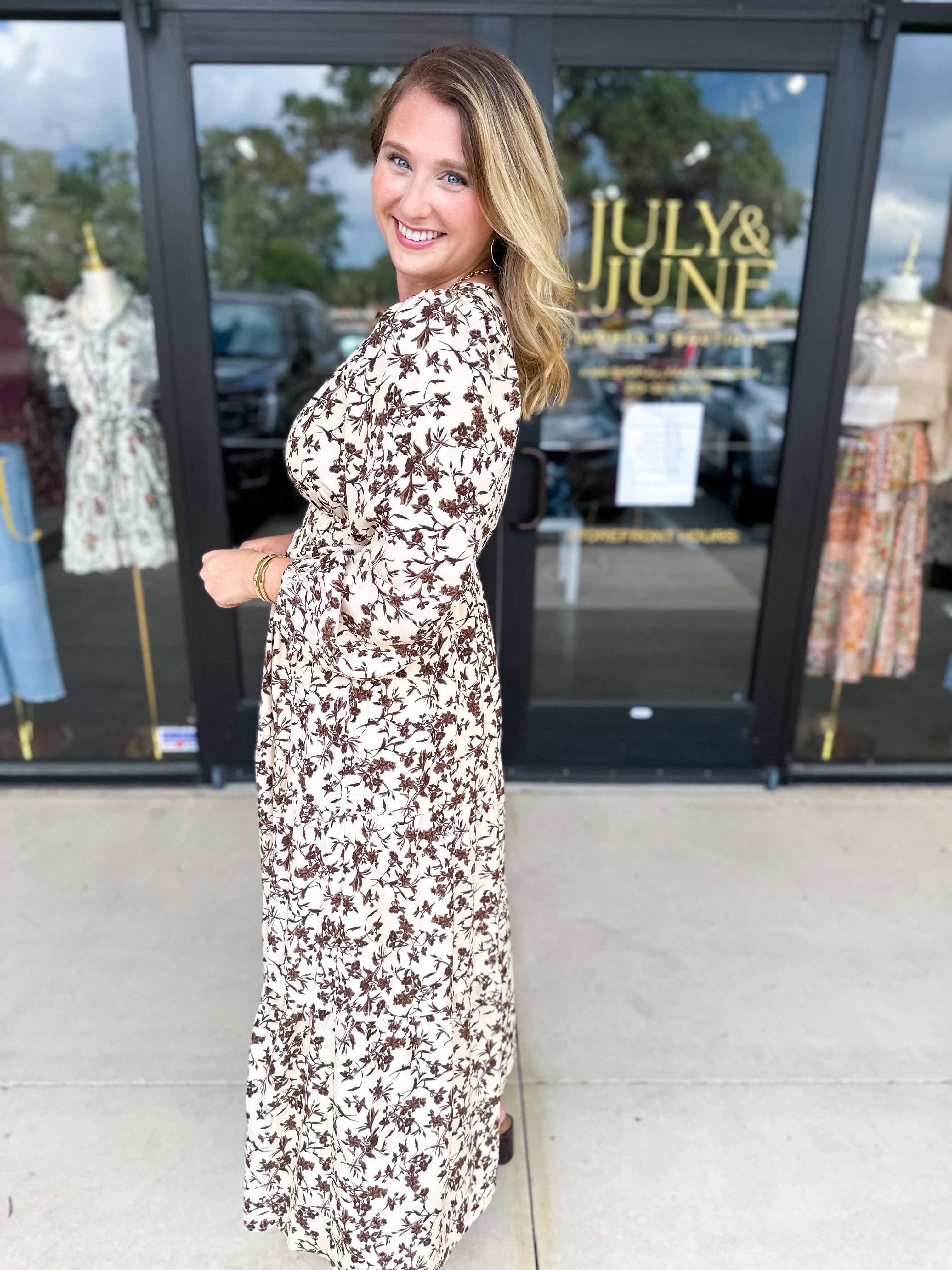Fall Days Floral Midi Dress-500 Midi-POLOGRAM-July & June Women's Fashion Boutique Located in San Antonio, Texas