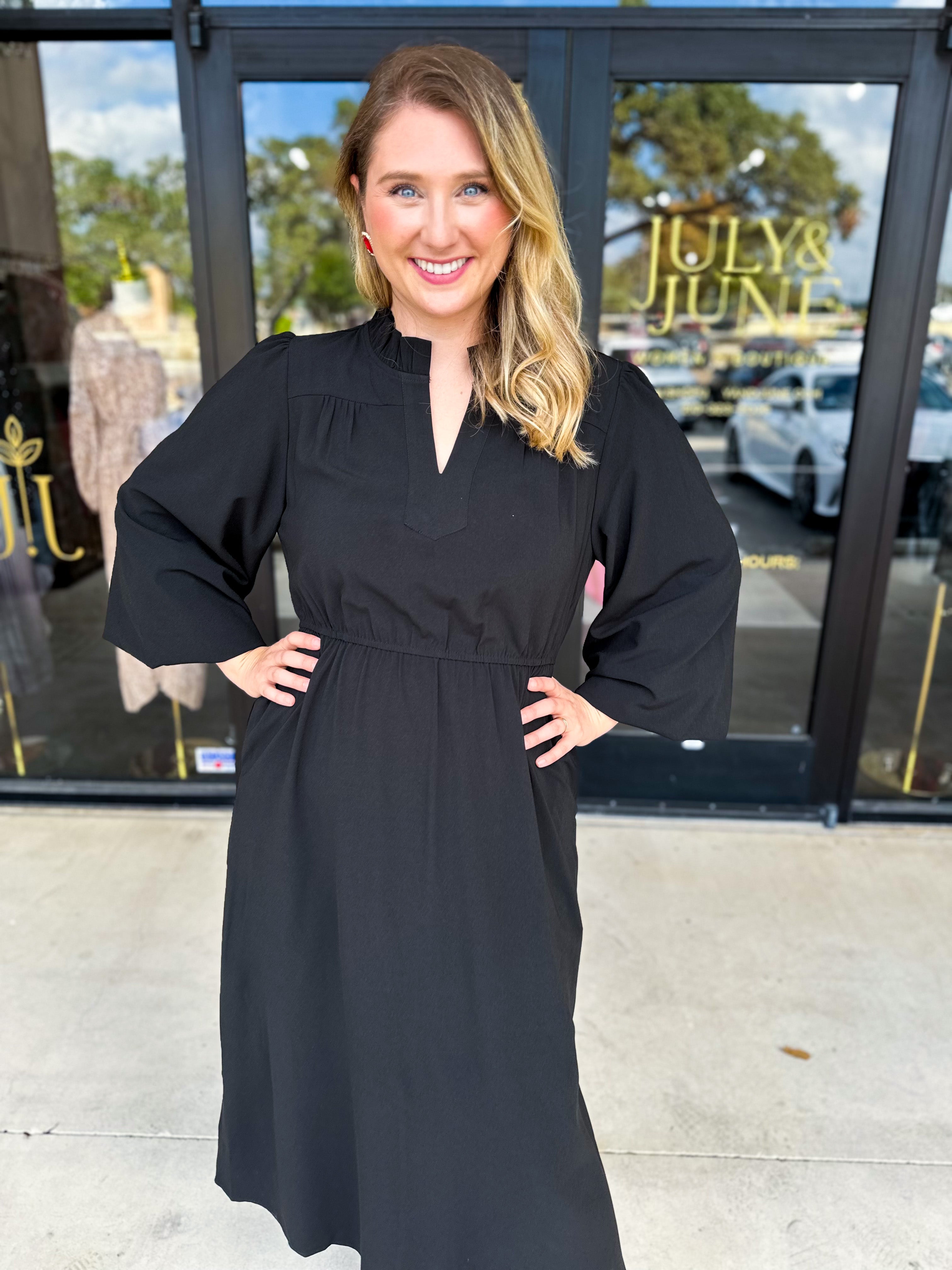 Classic Midi Dress - Black-500 Midi-JODIFL-July & June Women's Fashion Boutique Located in San Antonio, Texas