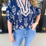 The Frankie Blouse - Navy-200 Fashion Blouses-ENTRO-July & June Women's Fashion Boutique Located in San Antonio, Texas