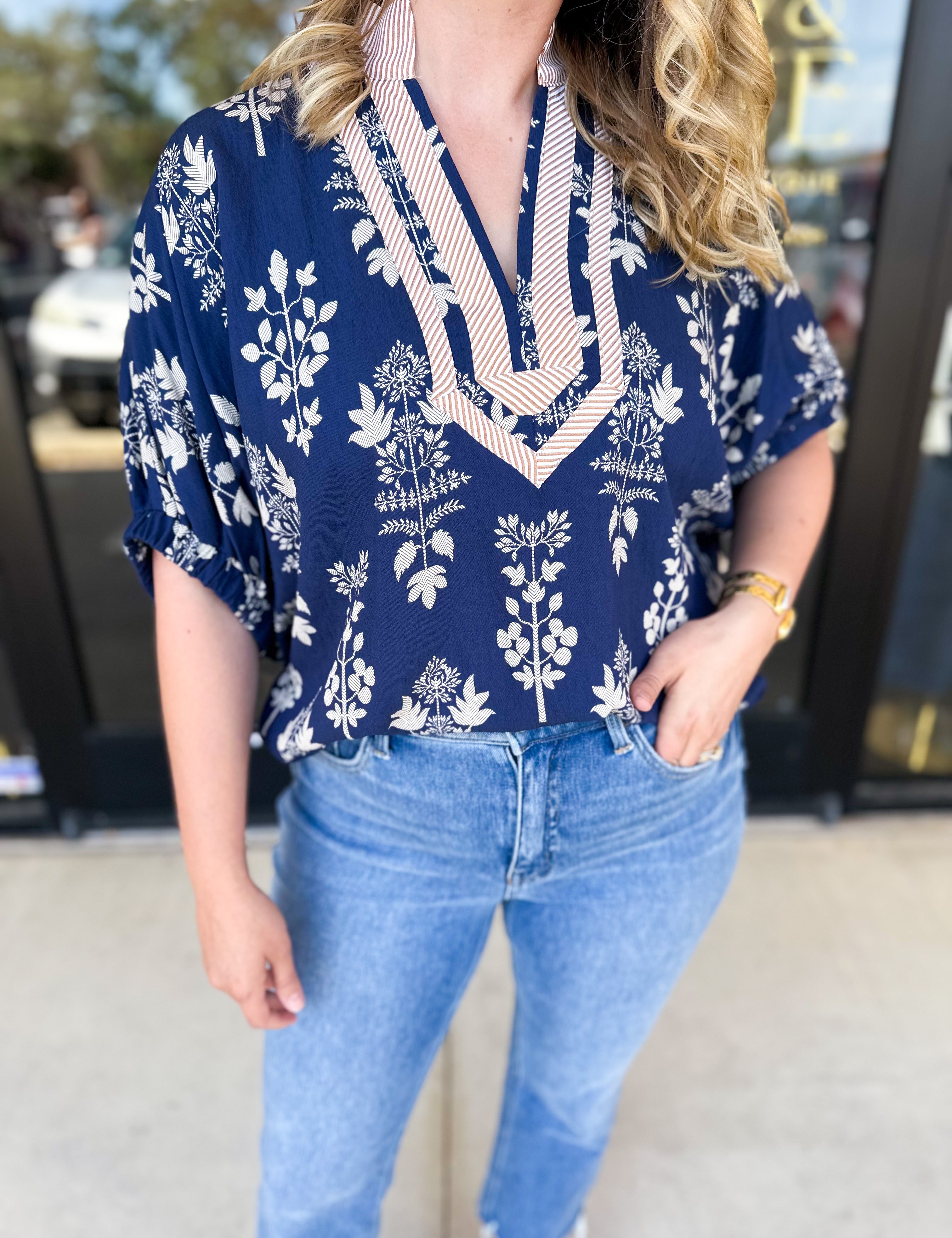 The Frankie Blouse - Navy-200 Fashion Blouses-ENTRO-July & June Women's Fashion Boutique Located in San Antonio, Texas