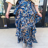 Blue Paisley Midi Skirt-410 Shorts/Skirts-SKIES ARE BLUE-July & June Women's Fashion Boutique Located in San Antonio, Texas
