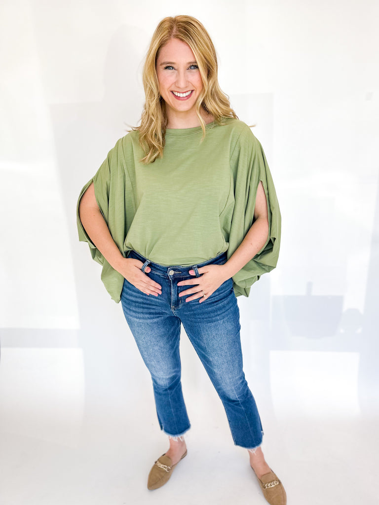 Casual Cool Oversized Tee - Olive-210 Casual Blouses-HEYSON-July & June Women's Fashion Boutique Located in San Antonio, Texas