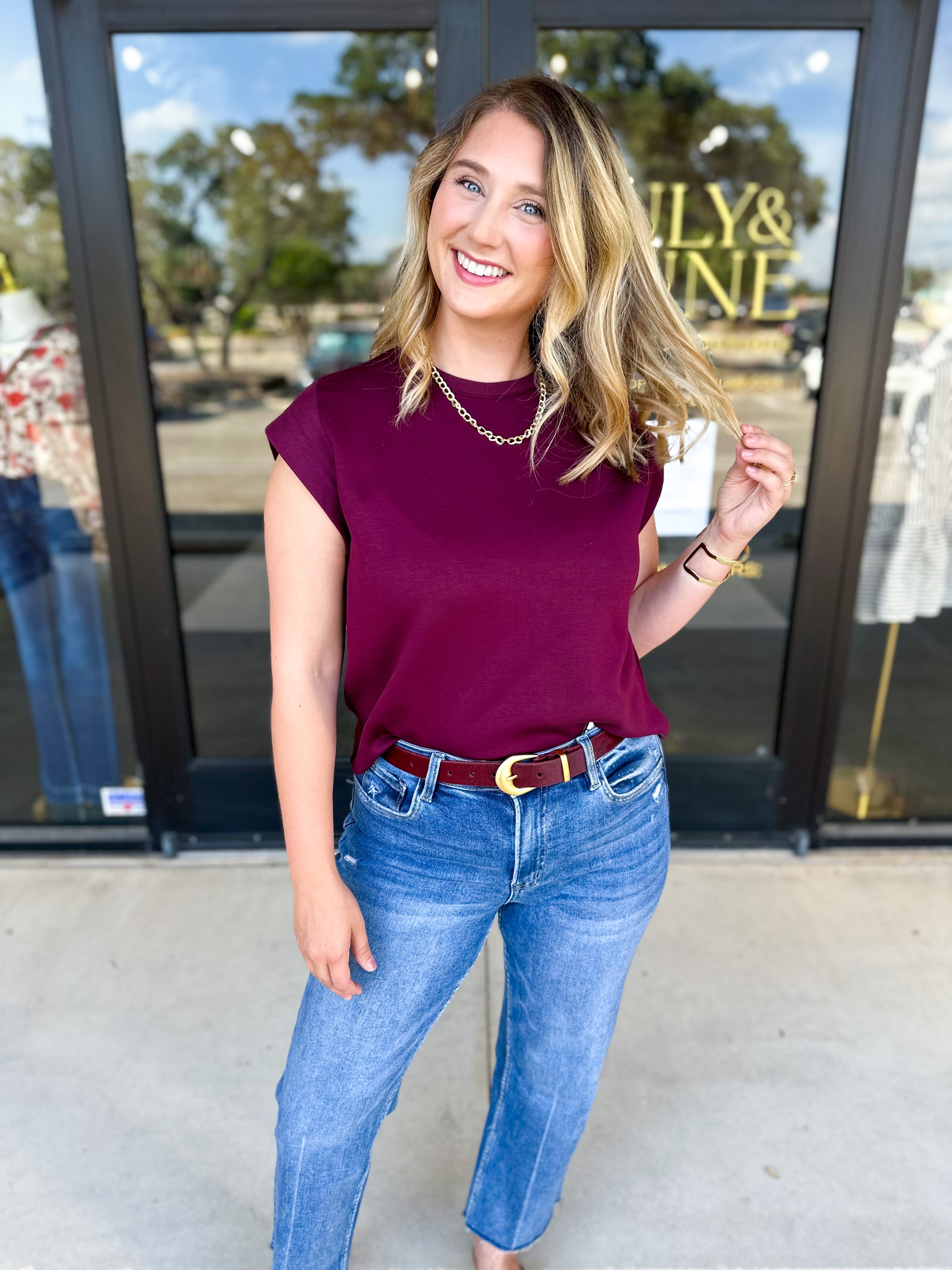 Casual Chic Tee - Merlot-210 Casual Blouses-ENTRO-July & June Women's Fashion Boutique Located in San Antonio, Texas