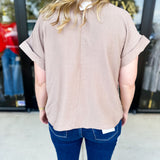 Taupe Crochet Blouse-200 Fashion Blouses-ENTRO-July & June Women's Fashion Boutique Located in San Antonio, Texas