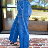 Vervet - High Rise Drawstring Wide Leg Comfy jeans-420 Denim-VEVERT BY FLYING MONKEY-July & June Women's Fashion Boutique Located in San Antonio, Texas