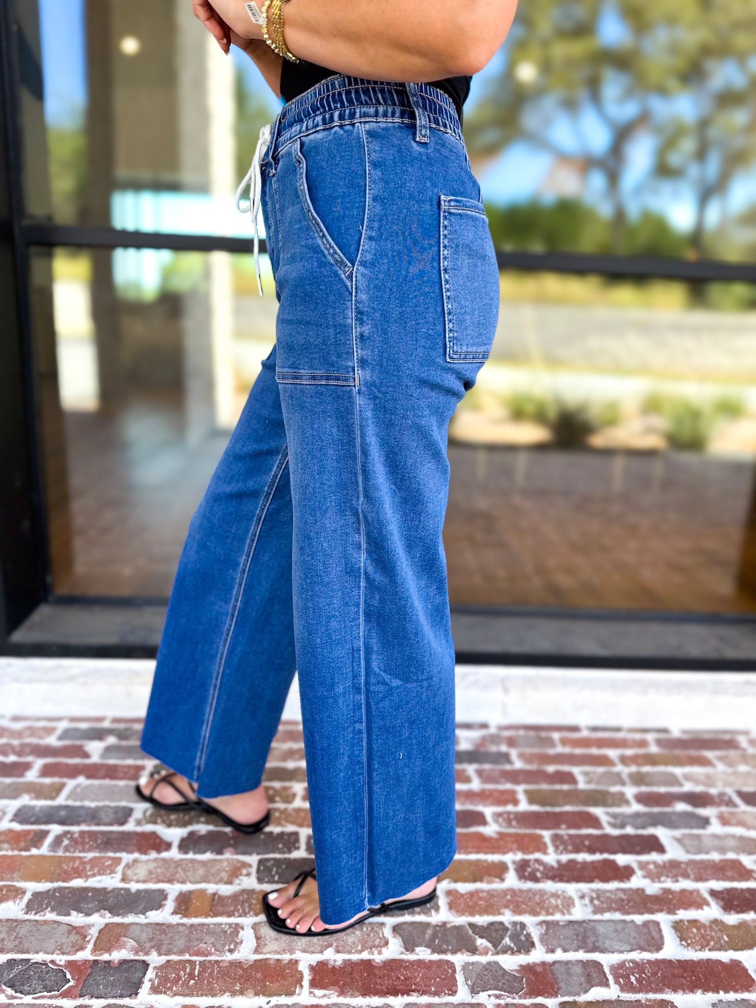 Vervet - High Rise Drawstring Wide Leg Comfy jeans-420 Denim-VEVERT BY FLYING MONKEY-July & June Women's Fashion Boutique Located in San Antonio, Texas