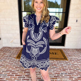 Bloom Embroidered Mini Dress - Navy-510 Mini-ENTRO-July & June Women's Fashion Boutique Located in San Antonio, Texas