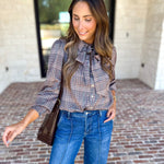 Current Air - Uptown Plaid Button Down Blouse-200 Fashion Blouses-CURRENT AIR CLOTHING-July & June Women's Fashion Boutique Located in San Antonio, Texas