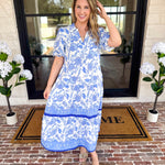 Mary Square - Porcelain Vines Midi Dress-500 Midi-MARY SQUARE-July & June Women's Fashion Boutique Located in San Antonio, Texas