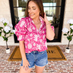 Punchy Pink Floral Blouse-200 Fashion Blouses-FATE-July & June Women's Fashion Boutique Located in San Antonio, Texas