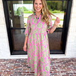 Mary Square - Riley Pink & Sage Floral Midi Dress-500 Midi-MARY SQUARE-July & June Women's Fashion Boutique Located in San Antonio, Texas