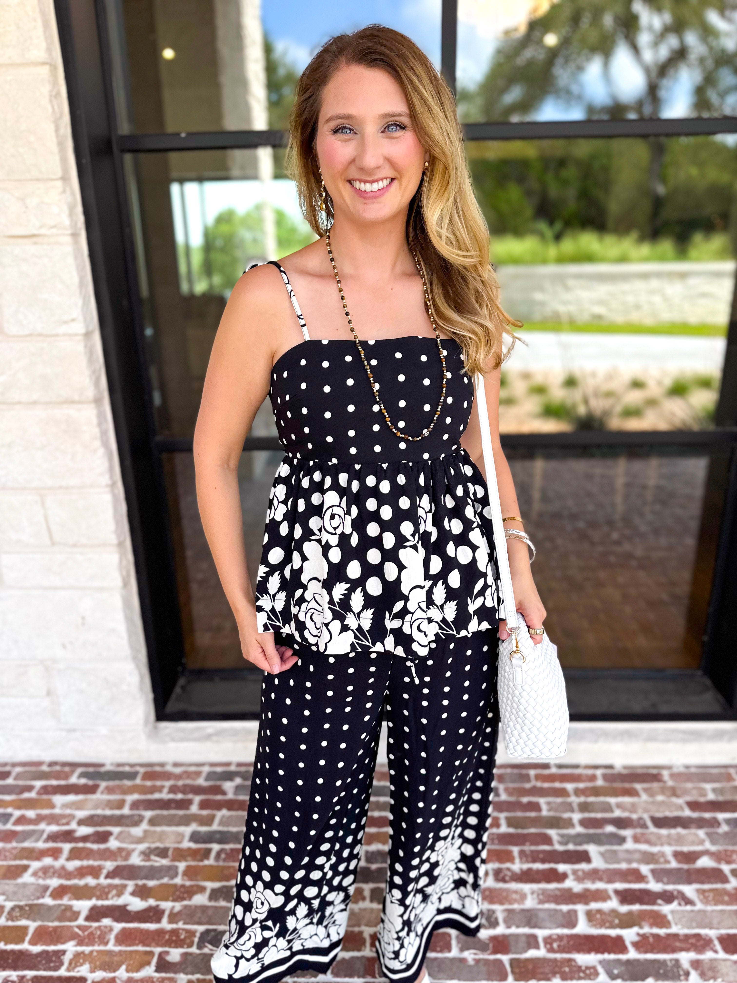 Polka Dot & Floral Set - Black-500 Midi-ENTRO-July & June Women's Fashion Boutique Located in San Antonio, Texas
