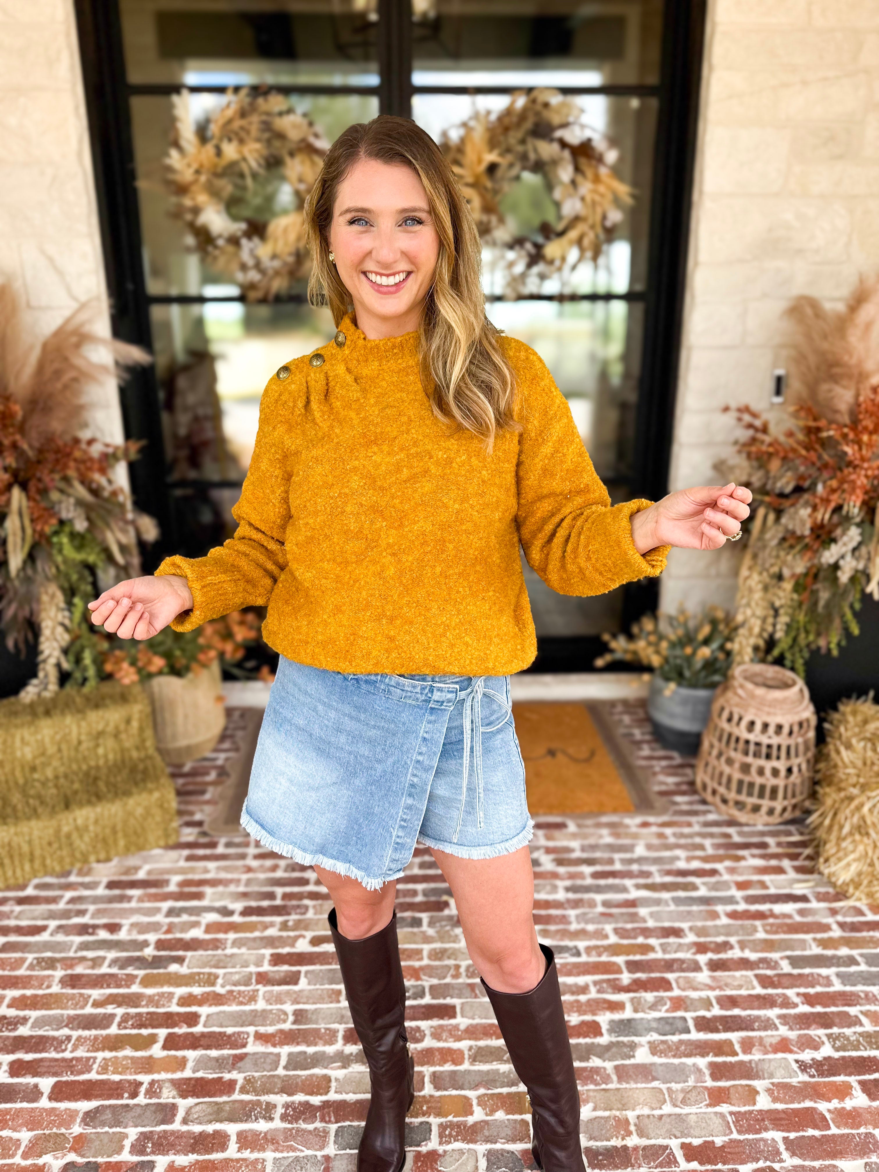 Liverpool - Golden Harvest Mock Neck Sweater-230 Sweaters/Cardis-LIVERPOOL JEANS COMPANY-July & June Women's Fashion Boutique Located in San Antonio, Texas