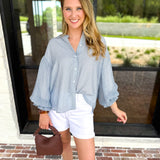 Breezy Gingham Blouse - Dusty Blue-200 Fashion Blouses-FATE-July & June Women's Fashion Boutique Located in San Antonio, Texas