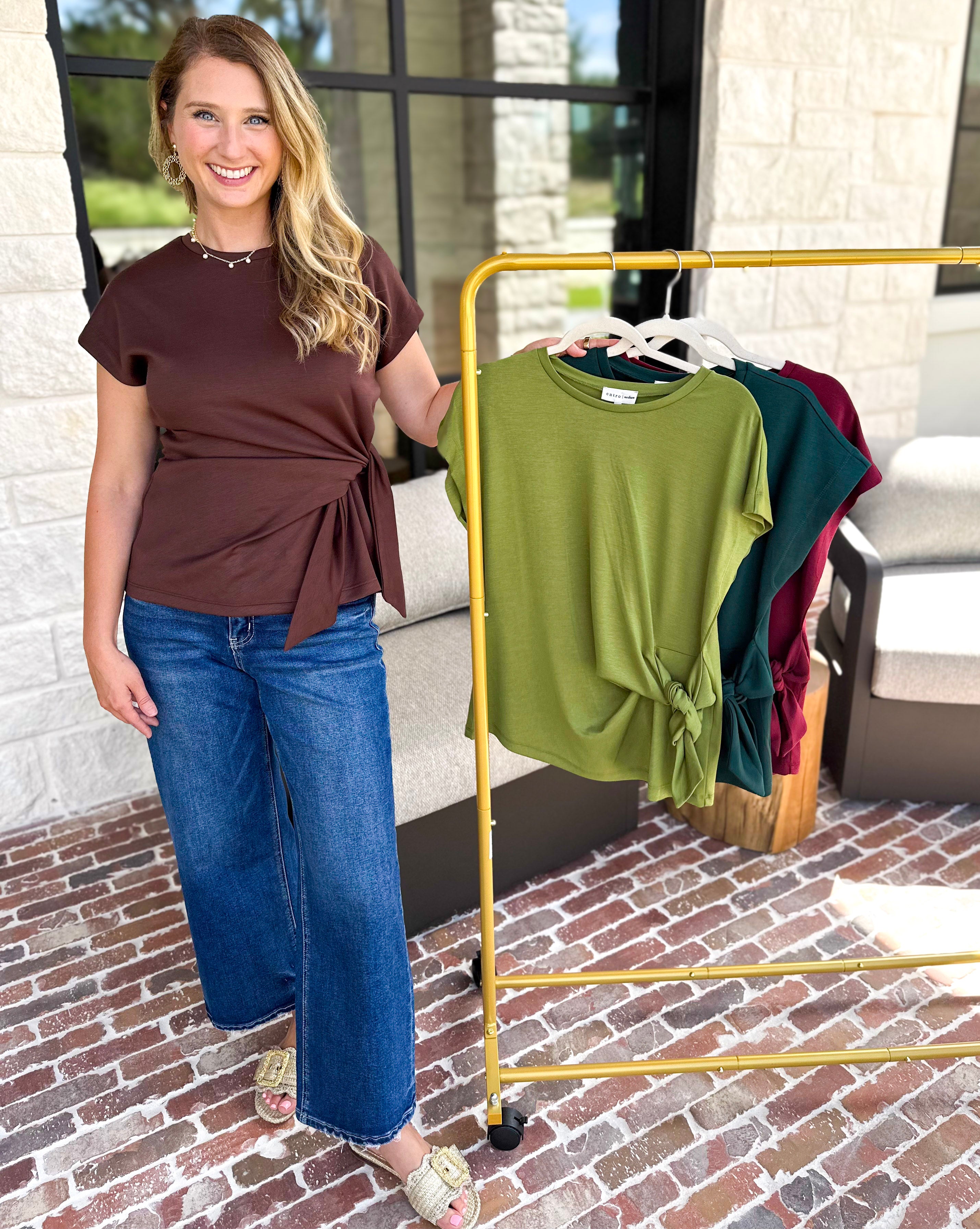 Essentials Knotted Blouse - Merlot-200 Fashion Blouses-ENTRO-July & June Women's Fashion Boutique Located in San Antonio, Texas