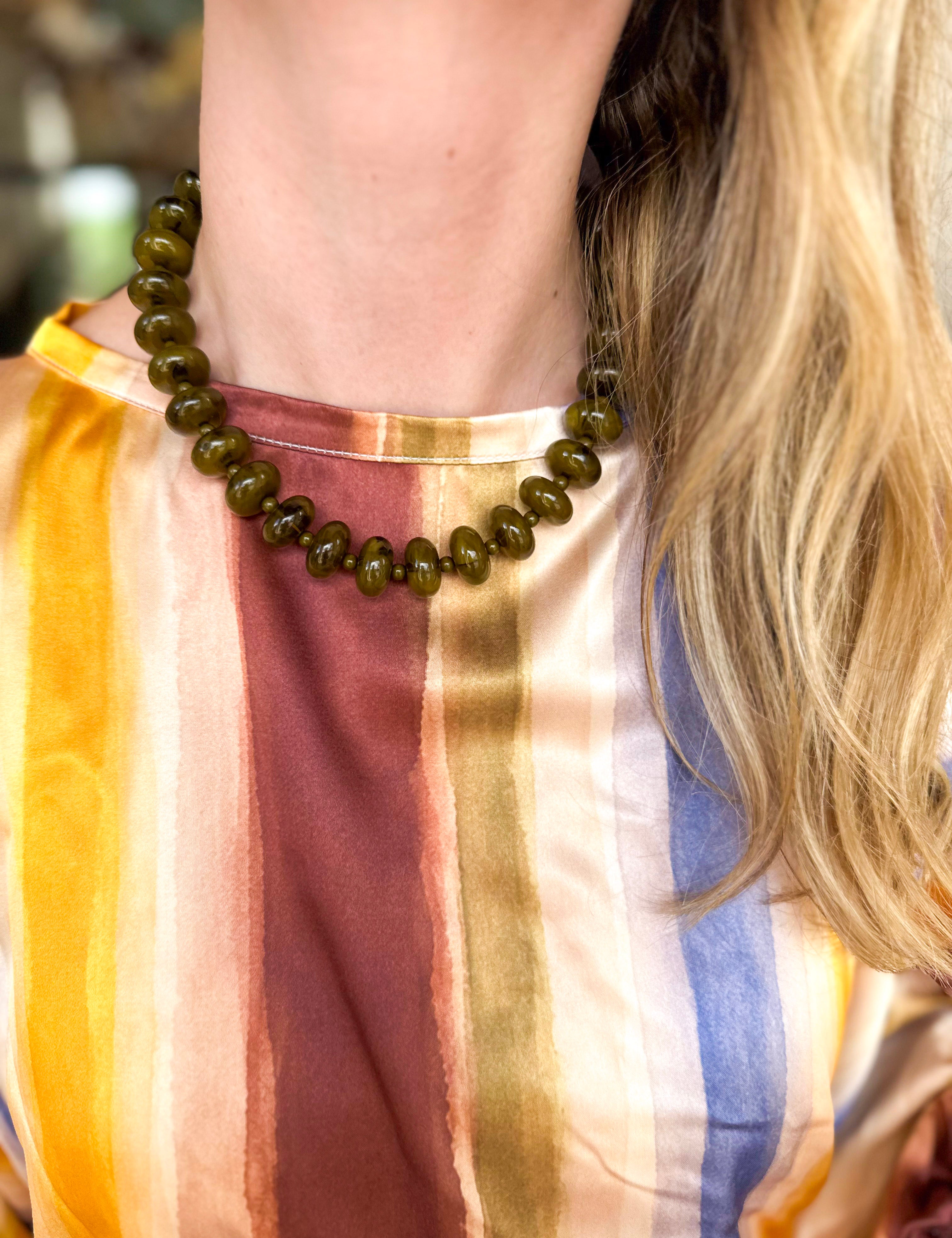 Circle Bauble Ball Necklace - Olive Green-110 Jewelry & Hair-Golden Lily-July & June Women's Fashion Boutique Located in San Antonio, Texas