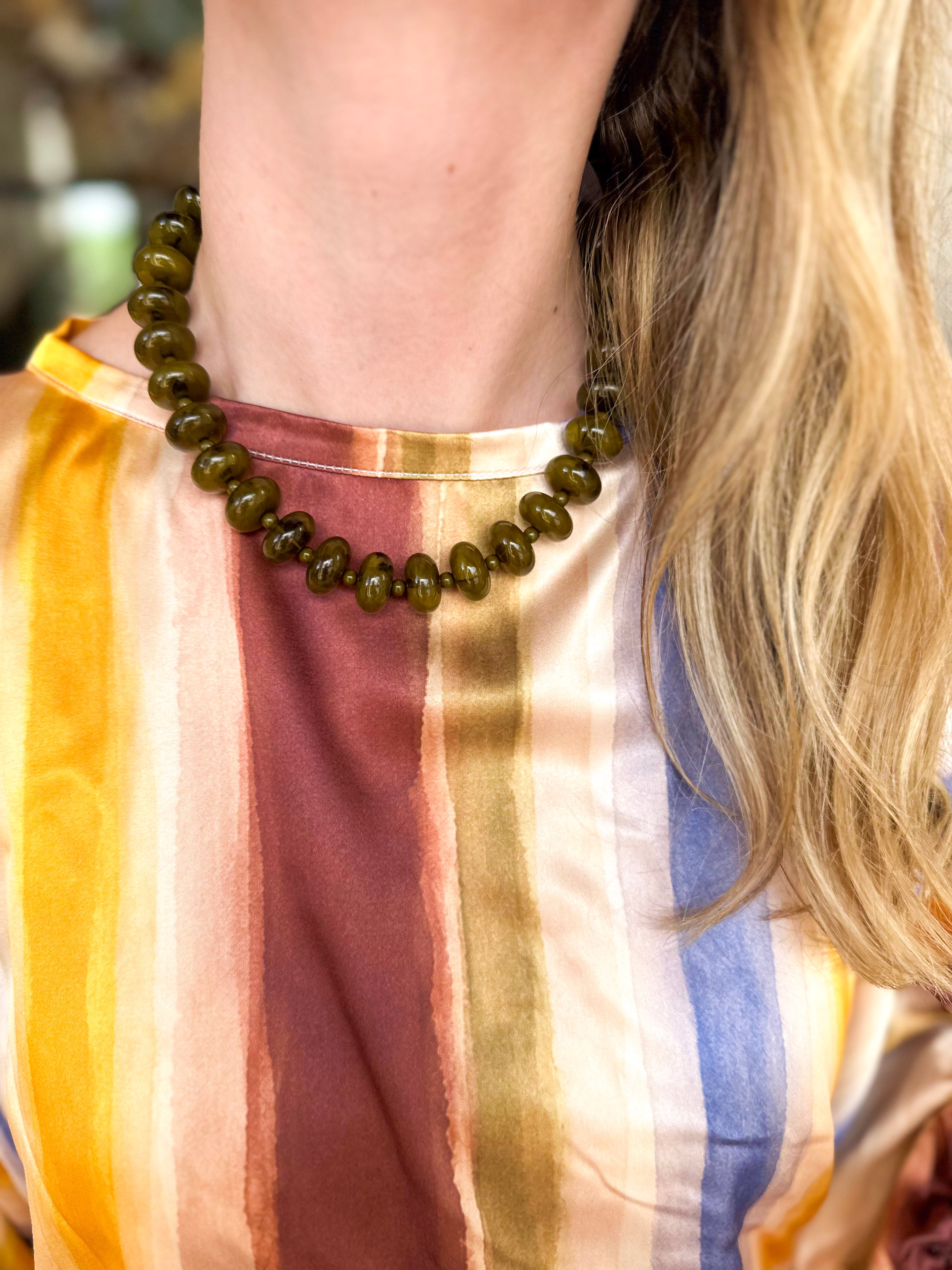 Circle Bauble Ball Necklace - Olive Green-110 Jewelry & Hair-Golden Lily-July & June Women's Fashion Boutique Located in San Antonio, Texas