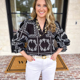 Bloom Where You're Planted Blouse - Black-200 Fashion Blouses-ENTRO-July & June Women's Fashion Boutique Located in San Antonio, Texas