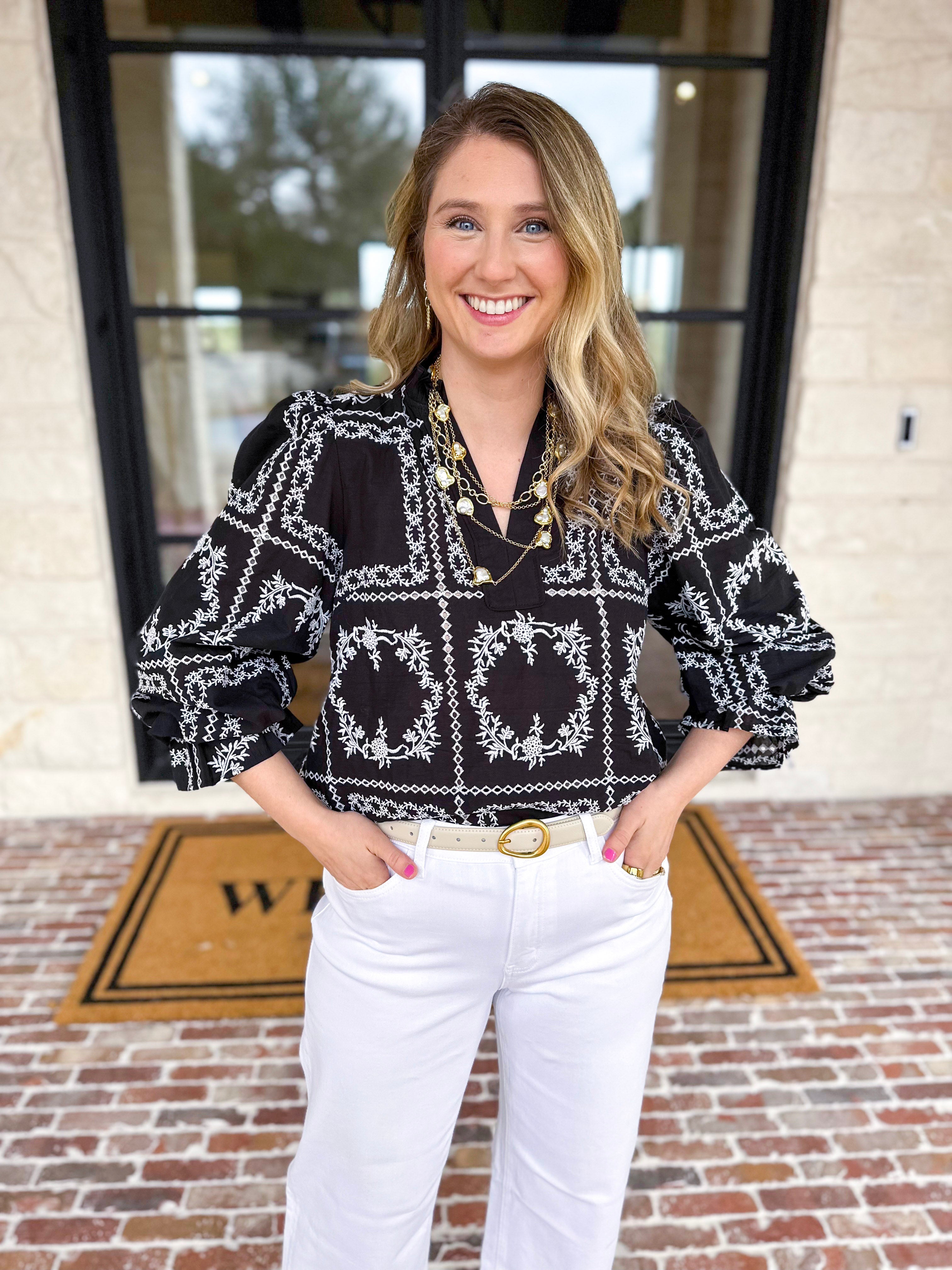 Bloom Where You're Planted Blouse - Black-200 Fashion Blouses-ENTRO-July & June Women's Fashion Boutique Located in San Antonio, Texas