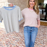 Casual Hangout Striped Tee - Blue-210 Casual Blouses-POLOGRAM-July & June Women's Fashion Boutique Located in San Antonio, Texas