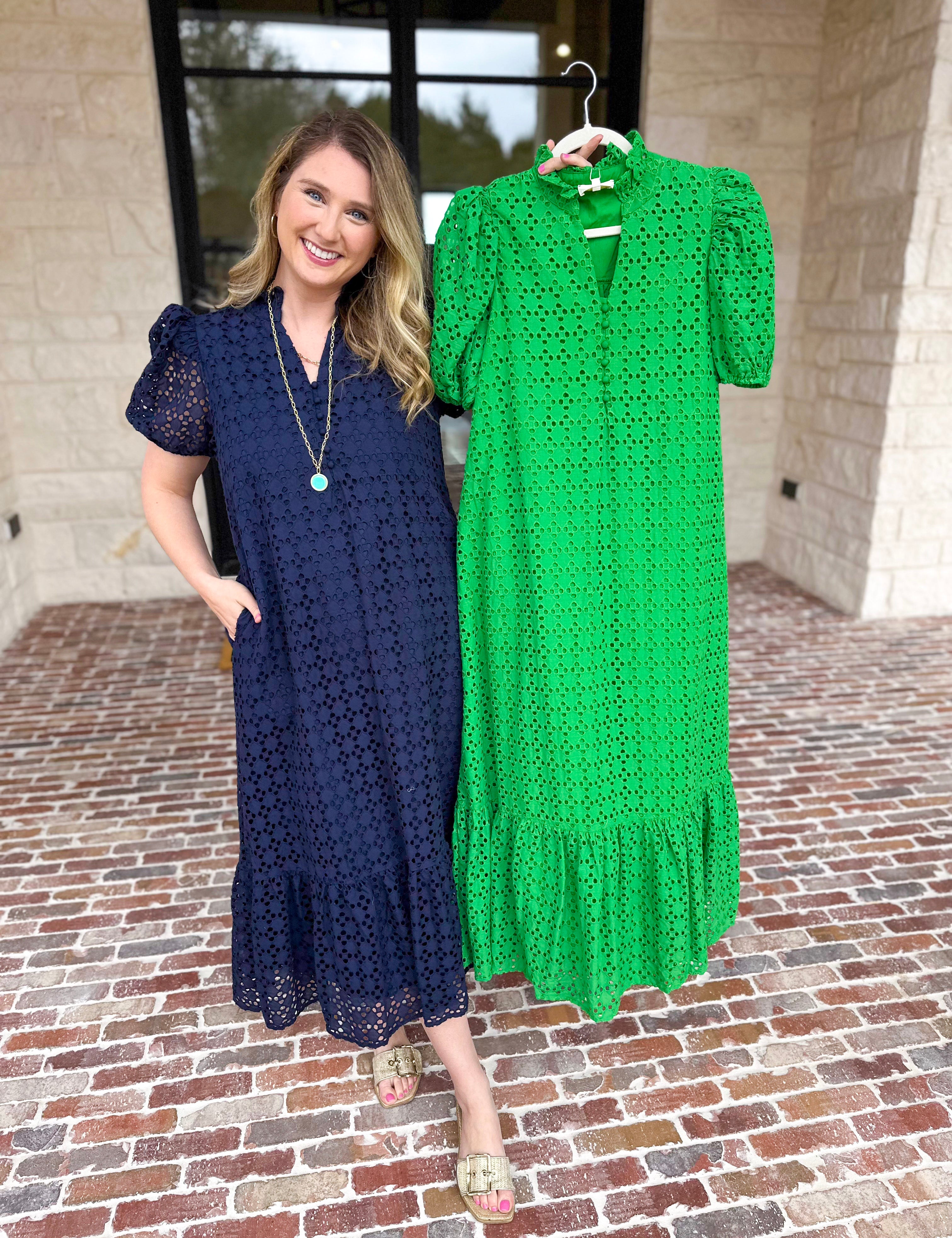 The Graceful Gathering Midi Dress - Navy-500 Midi-ENTRO-July & June Women's Fashion Boutique Located in San Antonio, Texas