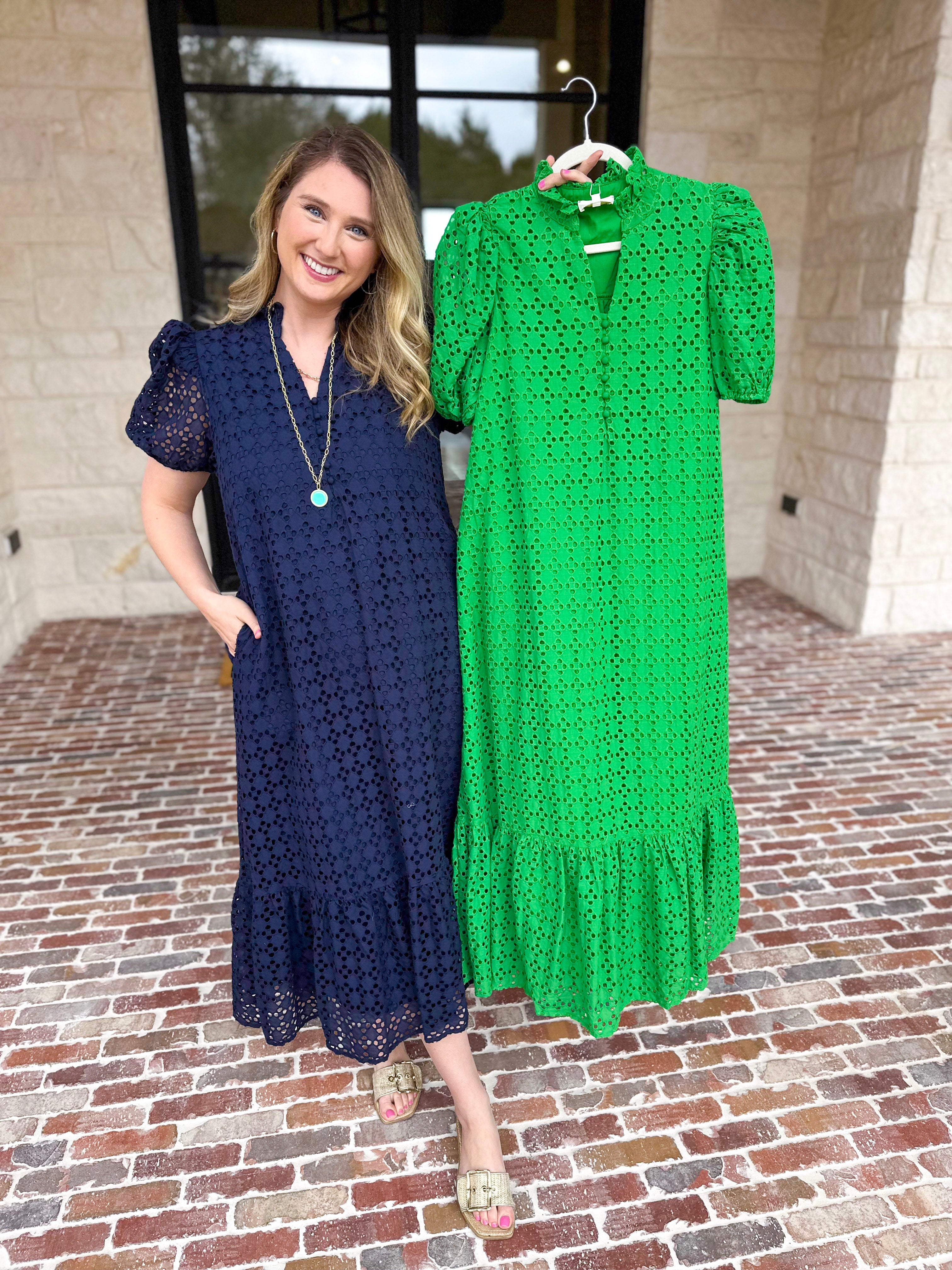 The Graceful Gathering Midi Dress - Navy-500 Midi-ENTRO-July & June Women's Fashion Boutique Located in San Antonio, Texas